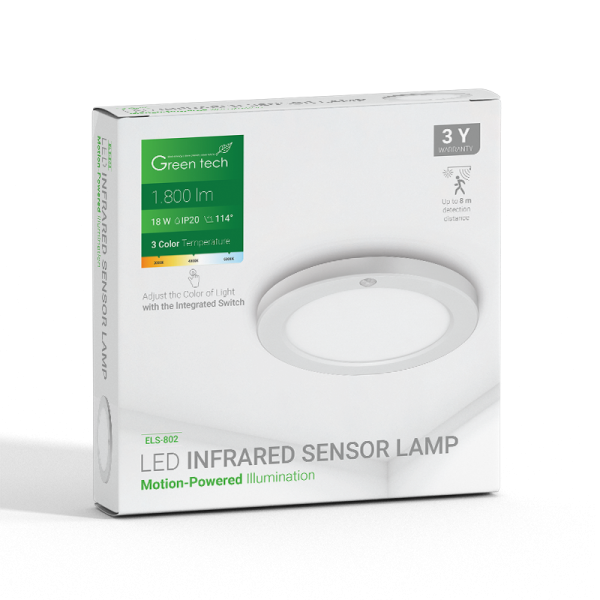 LED panel sa senzorom pokreta ugradna i nadgradna montaža Green Tech 18W 3CCT - Slika 5