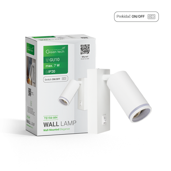 Zidna svjetiljka Green Tech, grlo GU10, IP20, bijela boja - TS194-WH
