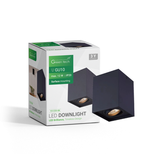 Nadgradna svjetiljka Green Tech, crna boja, grlo GU10 - YS125S-BK
