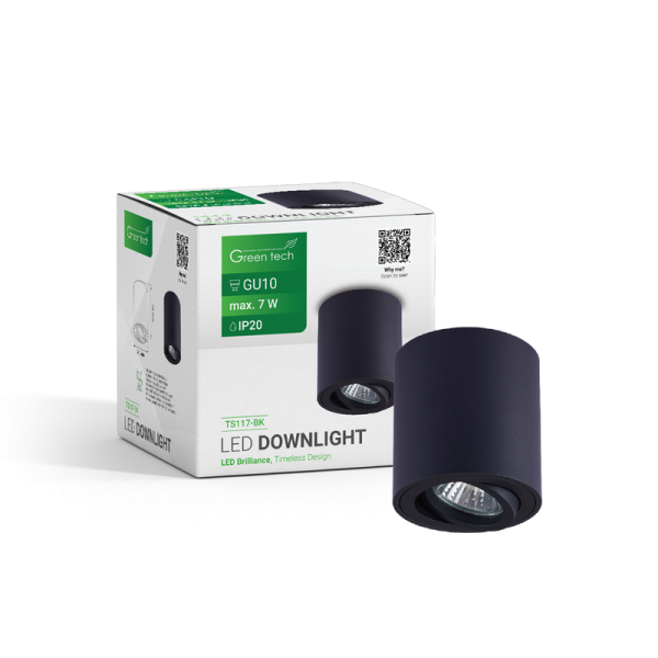 GREEN TECH Nadgradna svjetiljka Green Tech, crna boja, grlo GU10 - TS117-BK