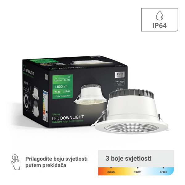 GREEN TECH LED downlight Green Tech 20W, 3CCT, promjer 145-155 mm - DWE-20W