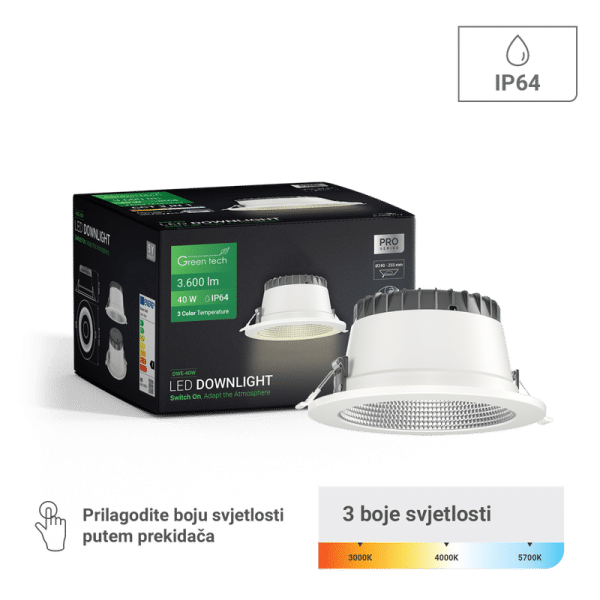 GREEN TECH LED downlight Green Tech 40W, 3CCT, promjer 240-255 mm - DWE-40W