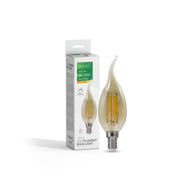 GREEN TECH LED filament žarulja Green Tech 4W, 2300K, E14, AC220V, C35T, amber, dimabilna - LFB-5101