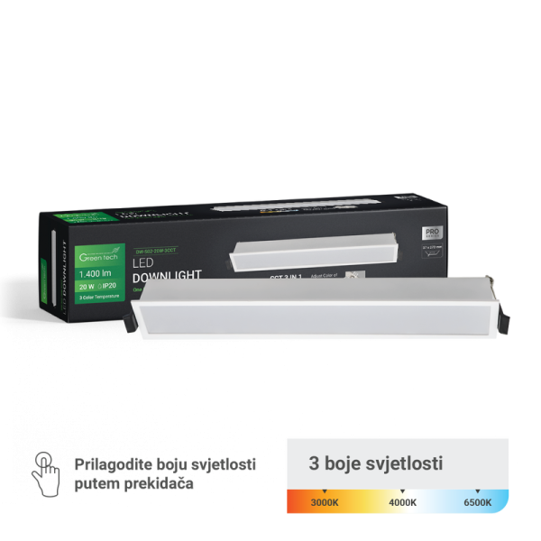 GREEN TECH LED downlight Green Tech 20W, 3 CCT, pravokutni - DW-S02-20W-3CCT