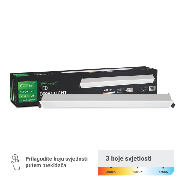 GREEN TECH LED downlight Green Tech 30W, 3 CCT, pravokutni - DW-S02-30W-3CCT
