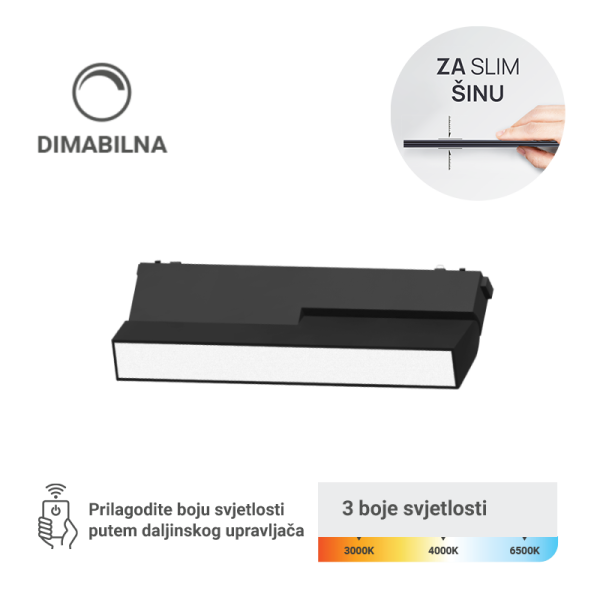 GREEN TECH LED magnetna svjetiljka Green Tech, 12W, 3CCT, LED Osram, Dimabilna za slim šinu - MG03-12W-3CCT