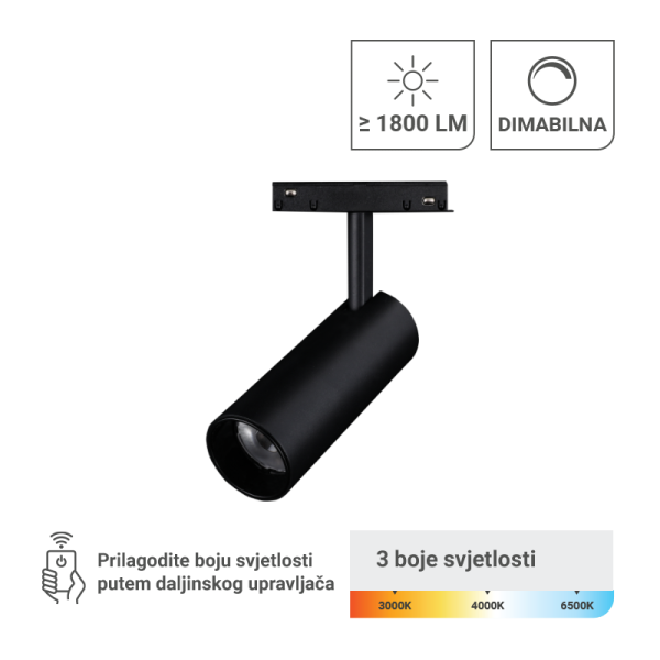 GREEN TECH LED magnetna svjetiljka Green Tech 20W, 3CCT, IP20, OSRAM LED, crna boja - MT08-20-20W-3CCT