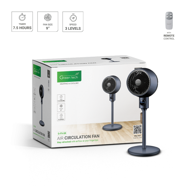 GREEN TECH Ventilator s postoljem Green Tech 35W, 9", timer - G-F9-BR