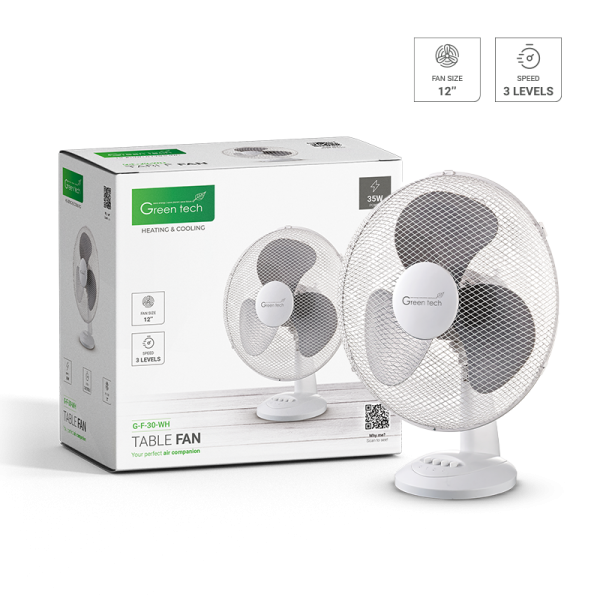 GREEN TECH Ventilator stolni Green Tech 35W, 12“, bijela boja - G-F-30-WH