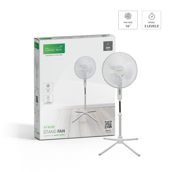 GREEN TECH Ventilator s postoljem Green Tech 50W, 16“, bijela boja - G-F-40-WH