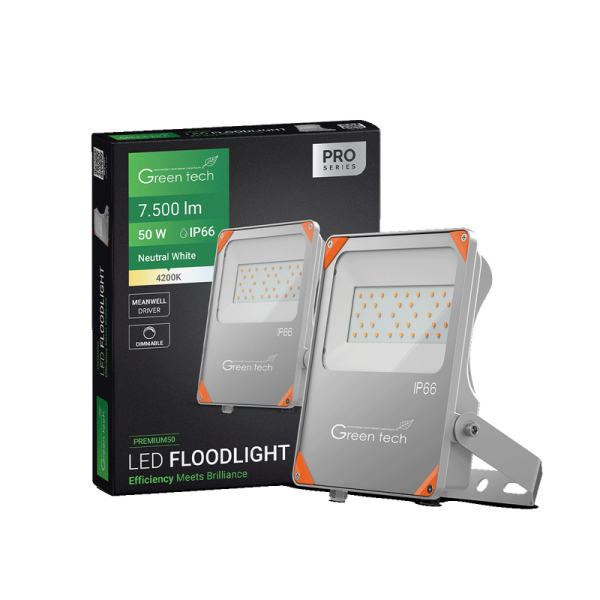 GREEN TECH Premium LED reflektor Green Tech, 50W, 150 lm/W, 4200K, IP66, Meanwell XLG - PREMIUM50