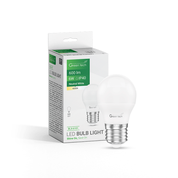 GREEN TECH LED žarulja Green Tech 6W, 4000K, E27, G45, Flux: 600 lm, IP40, Epistar chip - BLX-6101